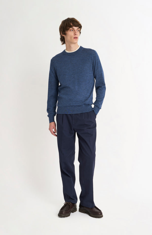 Pringle Of Scotland Men's Crew Neck Extra Fine Merino Wool Jumper In Blue