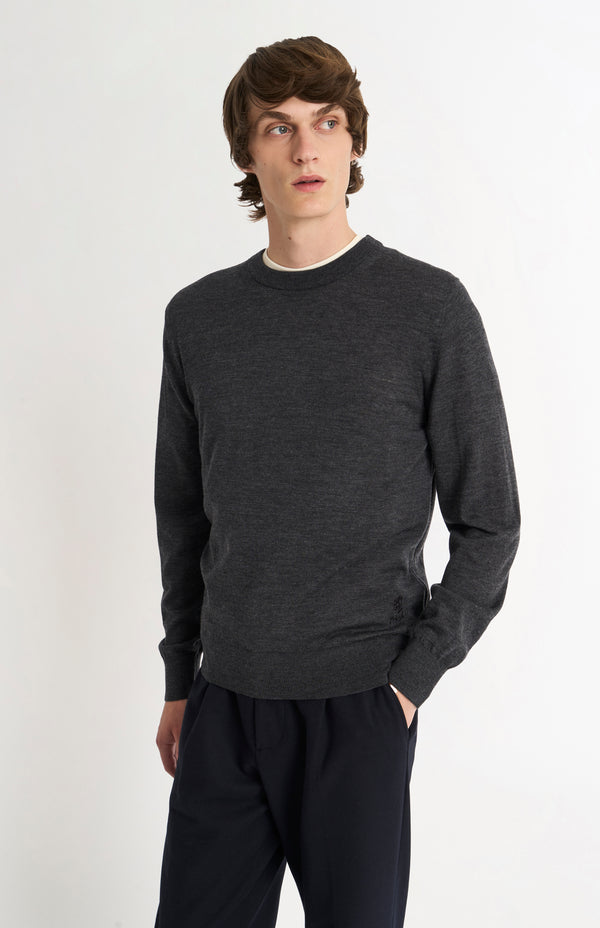 pringle of scotland Men's Crew Neck Extra Fine Merino Wool Jumper In Charcoal Melange