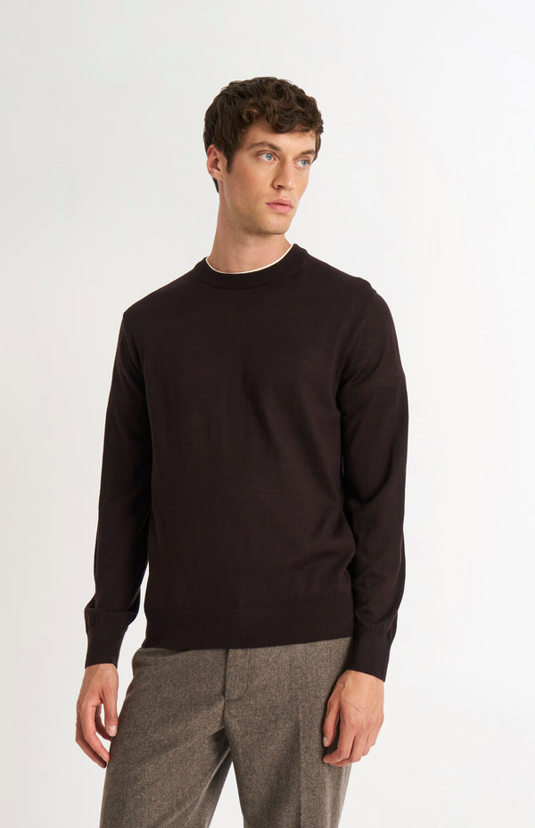 pringle of scotland Men's Crew Neck Extra Fine Merino Wool Jumper In Dark Brown