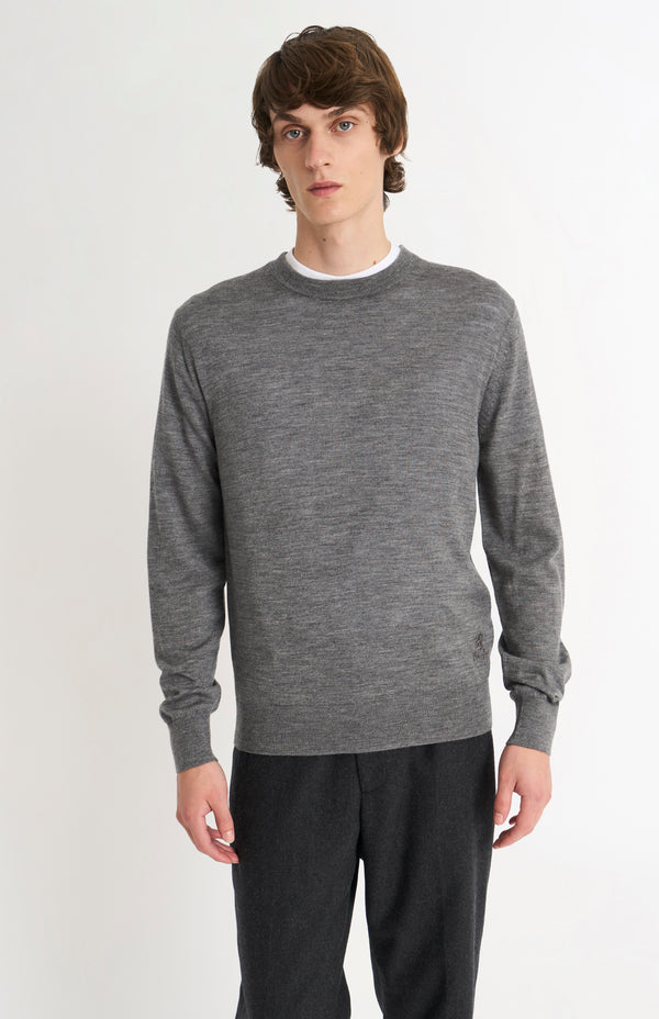 pringle of scotland Men's Crew Neck Extra Fine Merino Wool Jumper In Grey Melange