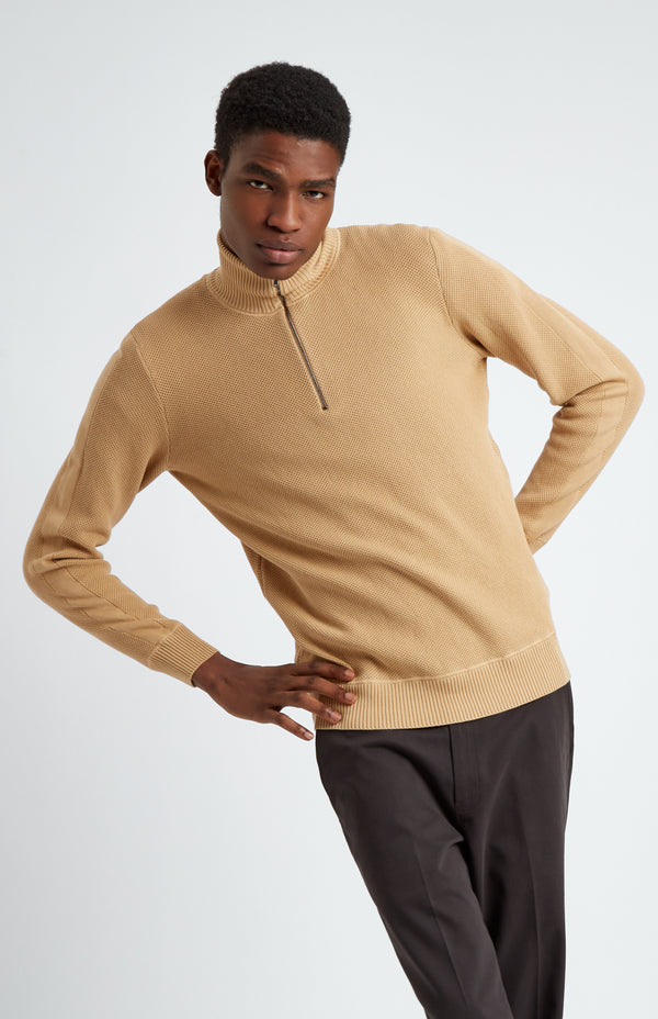 Pringle Of Scotland Men's Half Zip Cotton Jumper In Sand