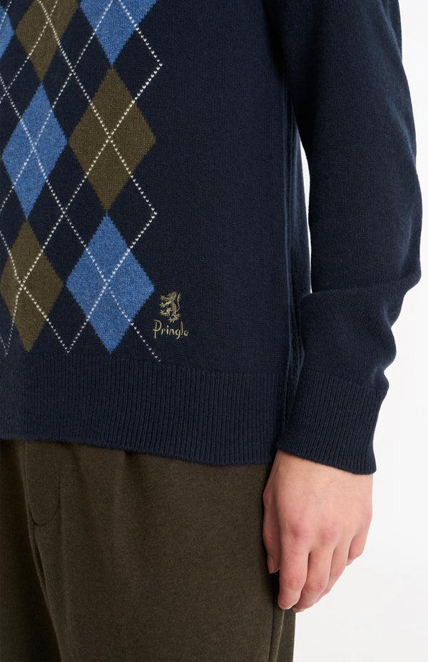 Pringle Of Scotland Men's Kessock V-neck Supersoft Lambswool Argyle Jumper In Navy / Blue / Olive