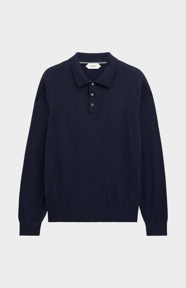Pringle Of Scotland Men's Polo Shirt Extra Fine Merino Wool Jumper In Navy Blue