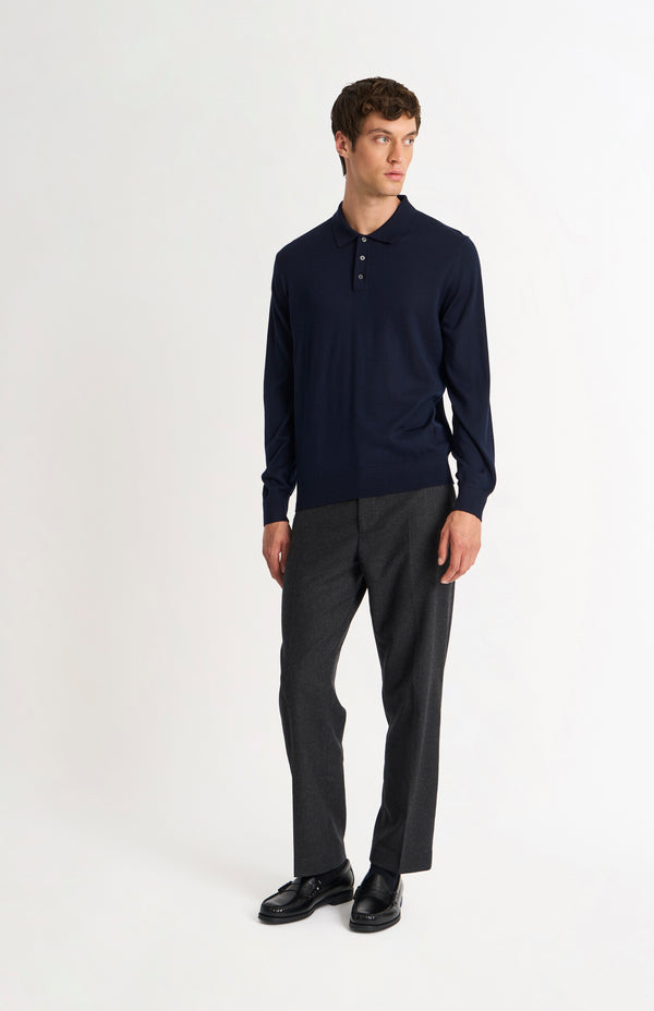 Pringle Of Scotland Men's Polo Shirt Extra Fine Merino Wool Jumper In Navy Blue