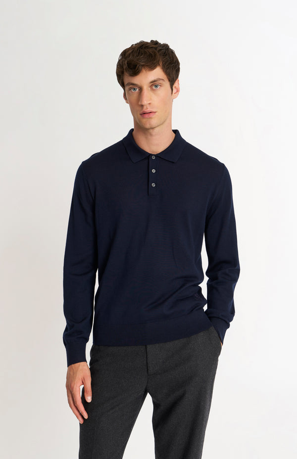 pringle of scotland Men's Polo Shirt Extra Fine Merino Wool Jumper In Navy Blue