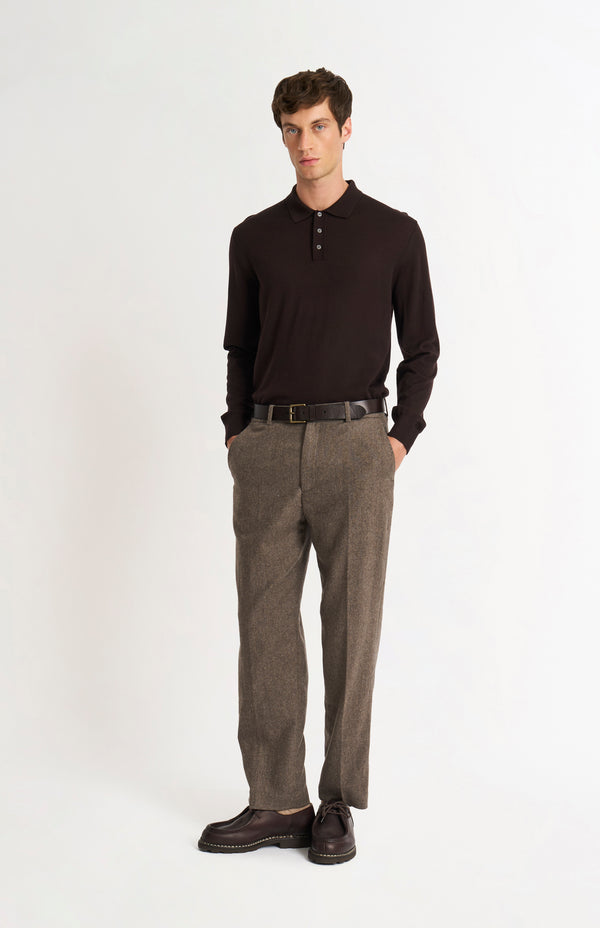 Pringle Of Scotland Men's Polo Shirt Extra Fine Merino Wool Jumper In Dark Brown