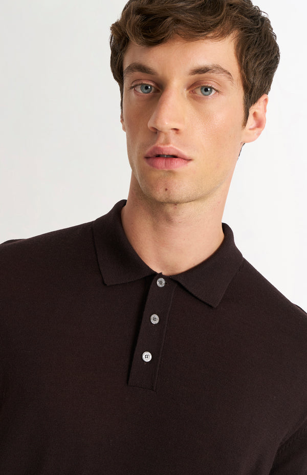 Pringle Of Scotland Men's Polo Shirt Extra Fine Merino Wool Jumper In Dark Brown