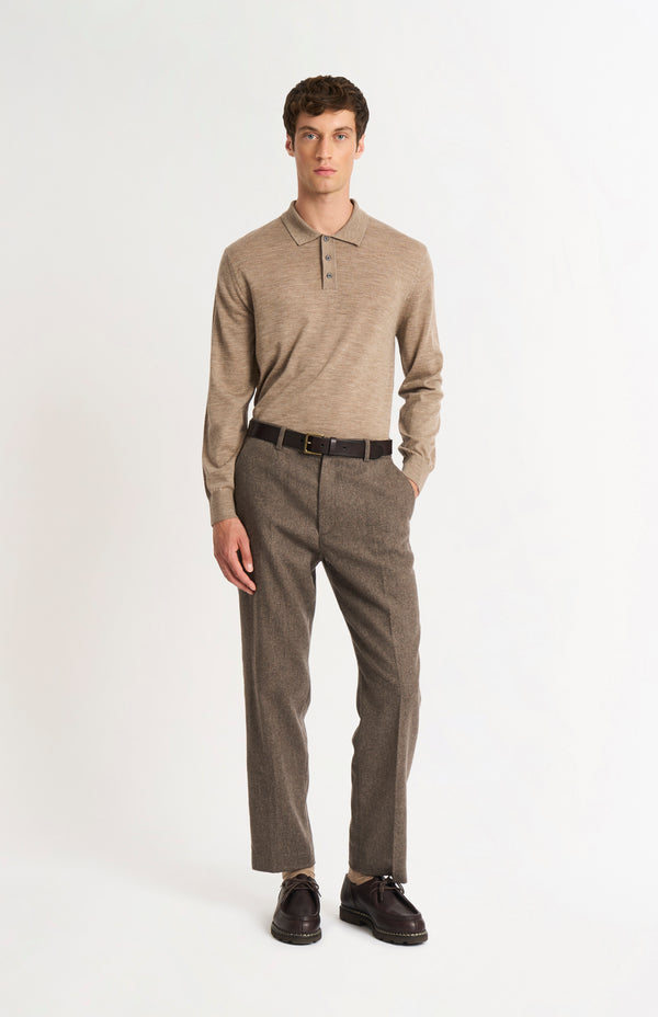 Pringle Of Scotland Men's Polo Shirt Extra Fine Merino Wool Jumper In Mushroom