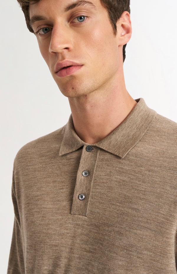 Pringle Of Scotland Men's Polo Shirt Extra Fine Merino Wool Jumper In Mushroom