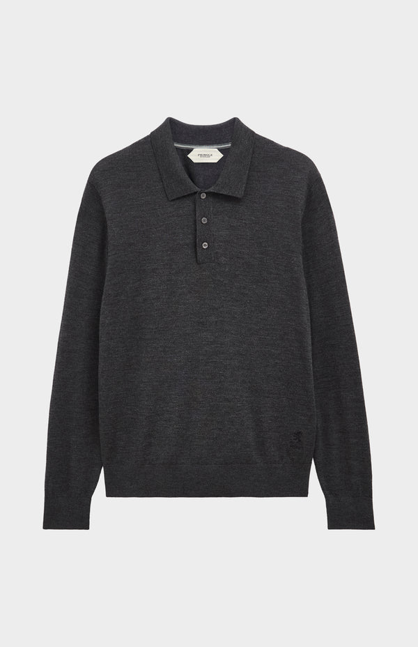 Pringle Of Scotland Men's Polo Shirt Extra Fine Merino Wool Jumper In Charcoal Melange