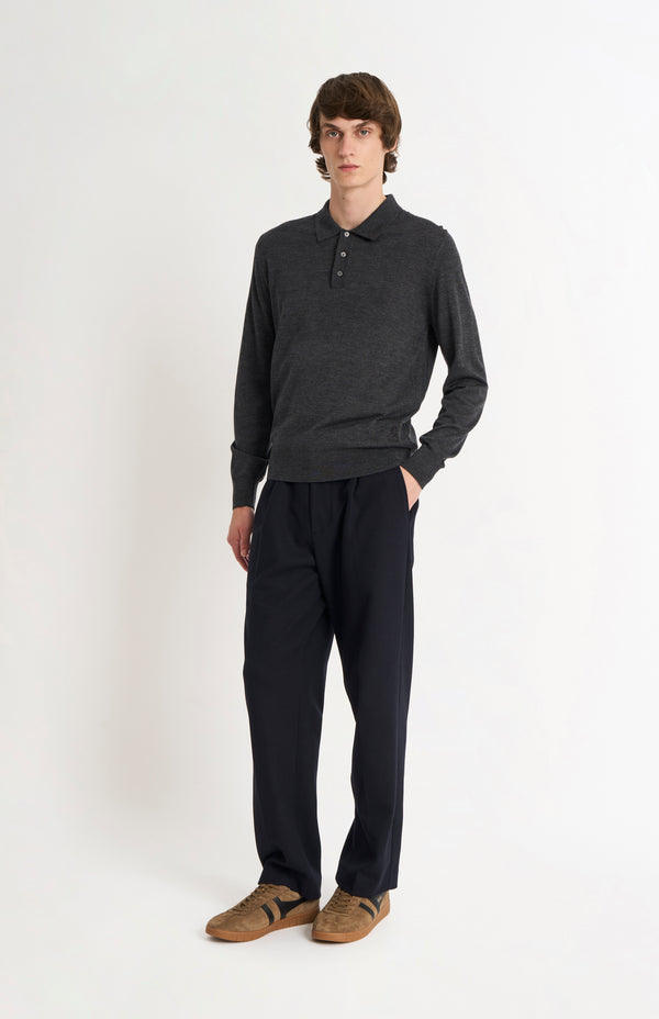 Pringle Of Scotland Men's Polo Shirt Extra Fine Merino Wool Jumper In Charcoal Melange