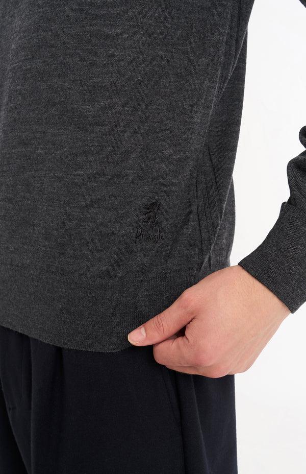 Pringle Of Scotland Men's Polo Shirt Extra Fine Merino Wool Jumper In Charcoal Melange