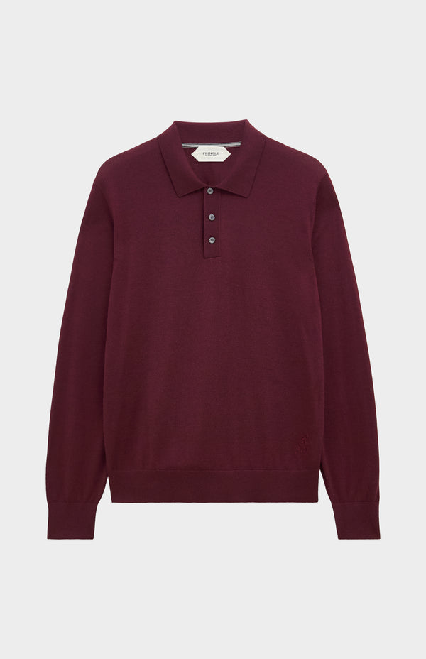 Pringle Of Scotland Men's Polo Shirt Extra Fine Merino Wool Jumper In Burgundy