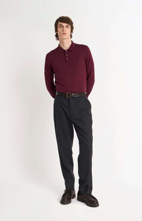 Pringle Of Scotland Men's Polo Shirt Extra Fine Merino Wool Jumper In Burgundy