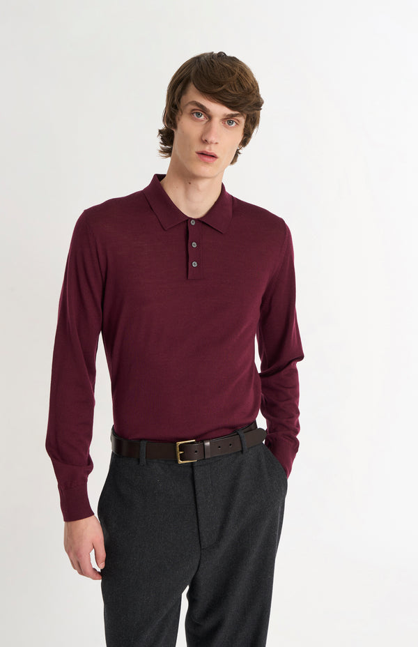 pringle of scotland Men's Polo Shirt Extra Fine Merino Wool Jumper In Burgundy