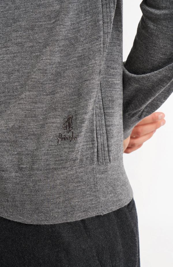 Pringle Of Scotland Men's Polo Shirt Extra Fine Merino Wool Jumper In Grey Melange