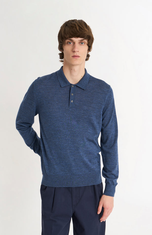 pringle of scotland Men's Polo Shirt Extra Fine Merino Wool Jumper In Blue