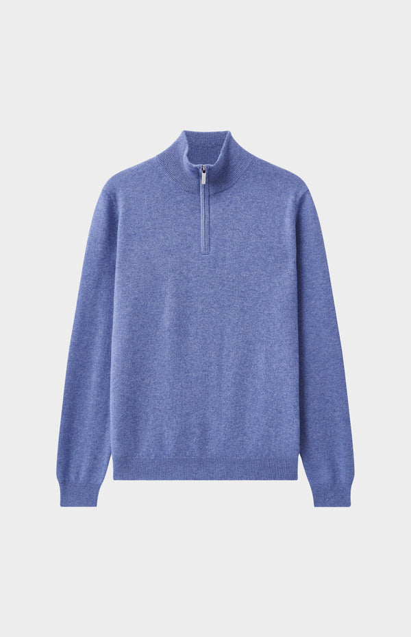 Pringle Of Scotland Men's Qtr Zip Cashmere Classic Jumper In Blue Melange