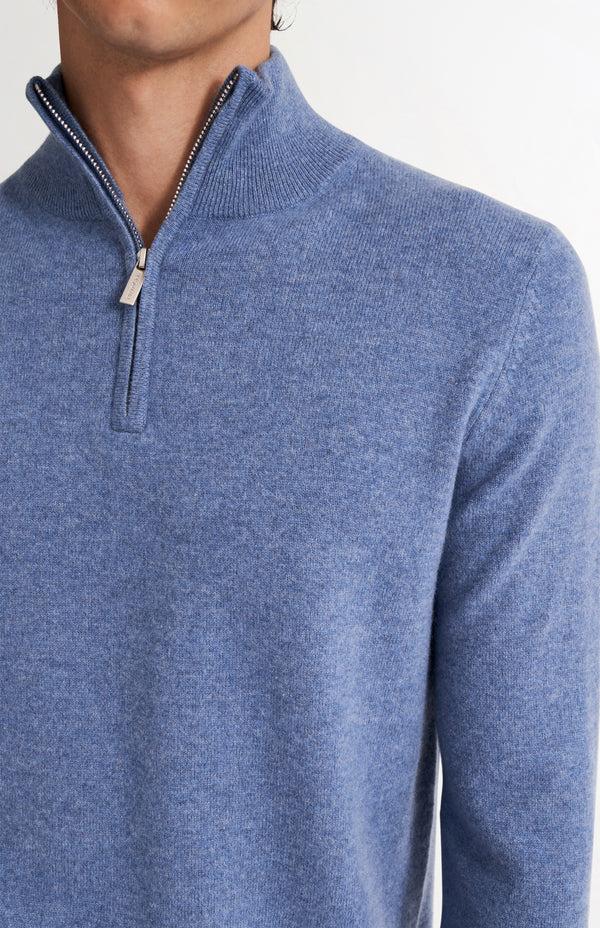 Pringle Of Scotland Men's Qtr Zip Cashmere Classic Jumper In Blue Melange