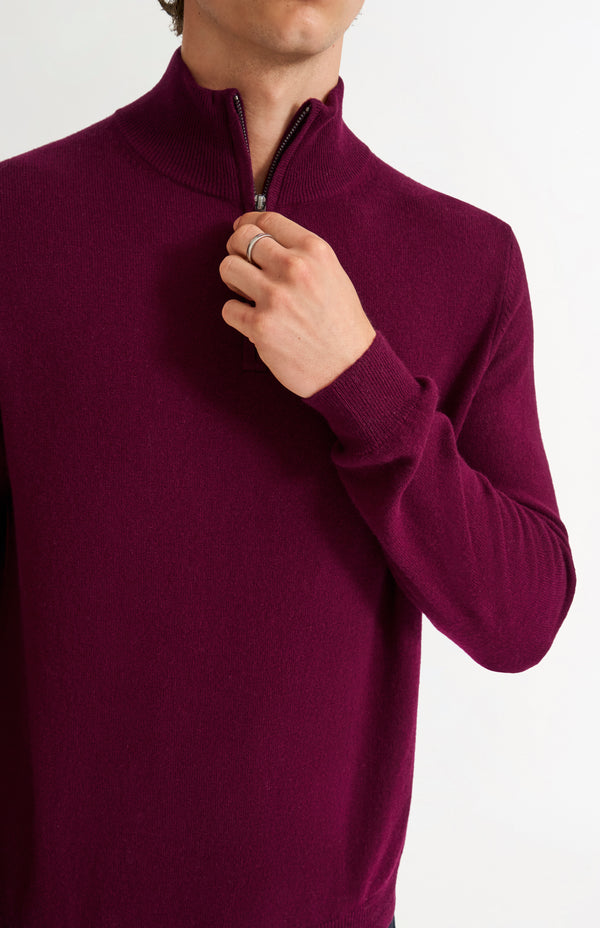 Pringle Of Scotland Men's Qtr Zip Cashmere Classic Jumper In Burgundy
