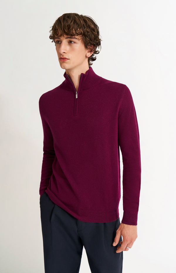 pringle of scotland Men's Qtr Zip Cashmere Classic Jumper In Burgundy
