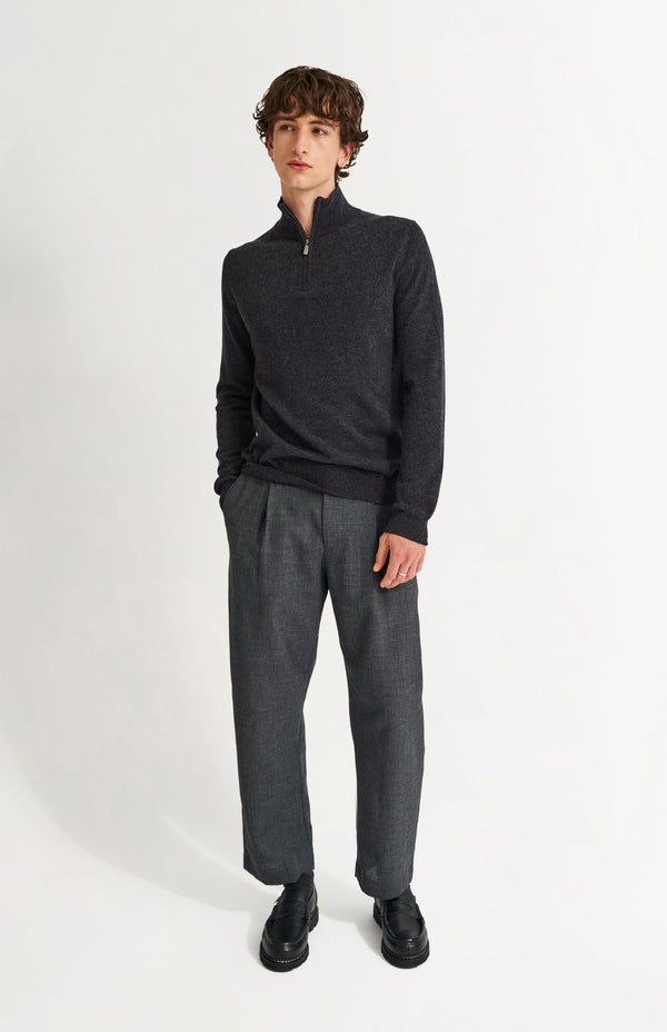 Pringle Of Scotland Men's Qtr Zip Cashmere Classic Jumper In Charcoal