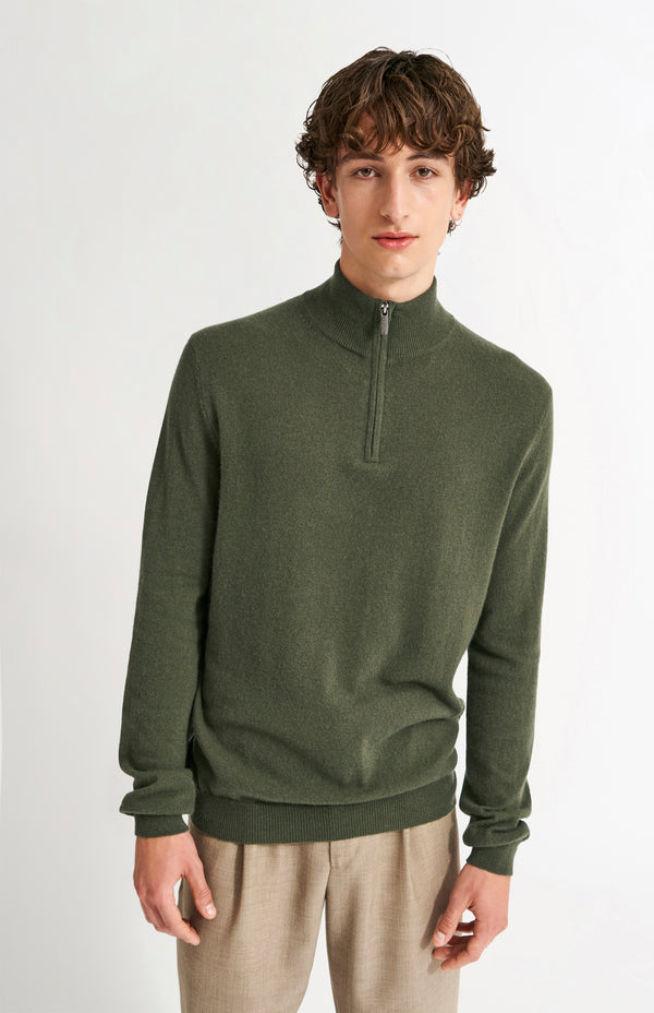 pringle of scotland Men's Qtr Zip Cashmere Classic Jumper In Evergreen