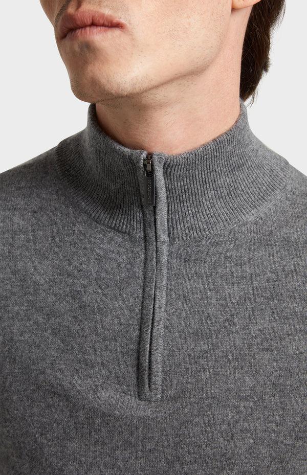 Pringle Of Scotland Men's Qtr Zip Cashmere Classic Jumper In Grey Melange