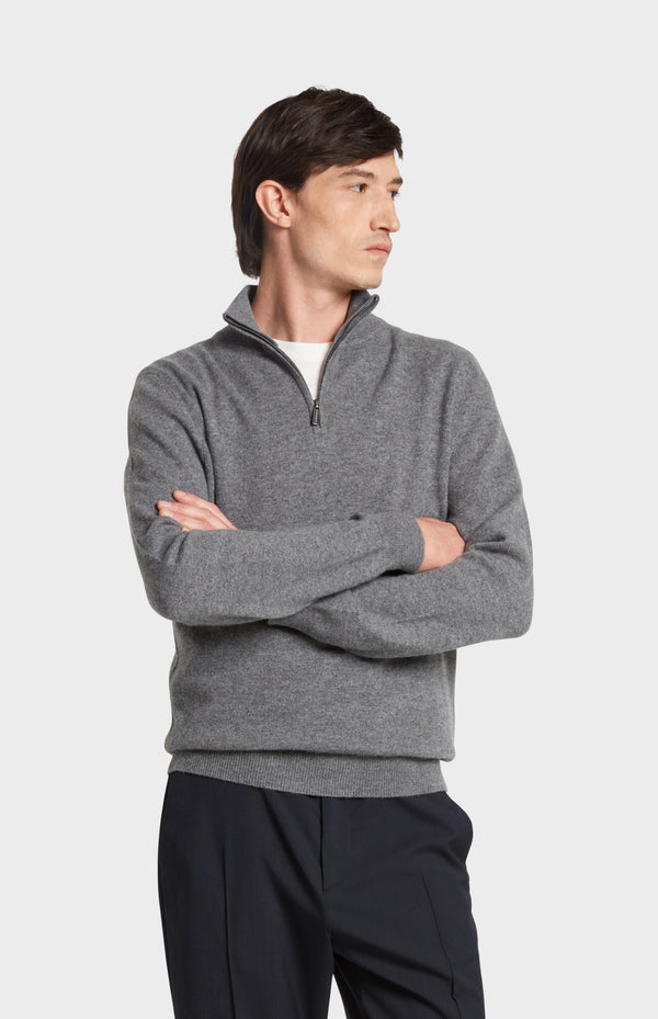 pringle of scotland Men's Qtr Zip Cashmere Classic Jumper In Grey Melange