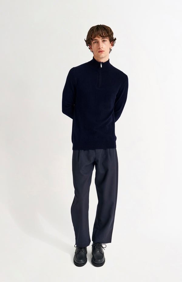 Pringle Of Scotland Men's Qtr Zip Cashmere Classic Jumper In Navy Melange