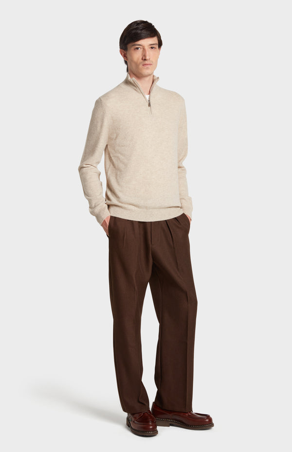 Pringle Of Scotland Men's Qtr Zip Cashmere Classic Jumper In Oatmeal