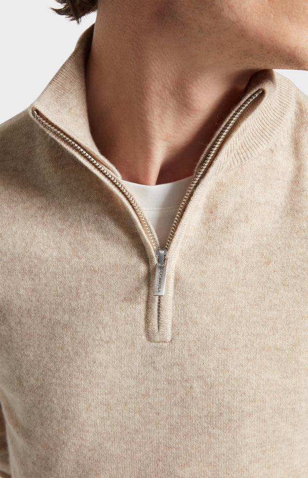 Pringle Of Scotland Men's Qtr Zip Cashmere Classic Jumper In Oatmeal
