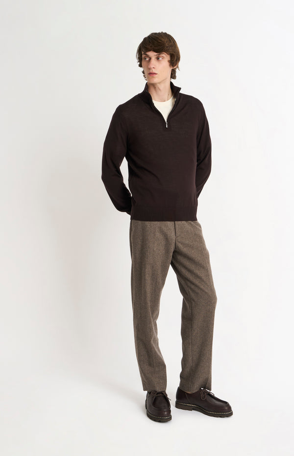 Pringle Of Scotland Men's Qtr Zip Extra Fine Merino Wool Jumper In Dark Brown