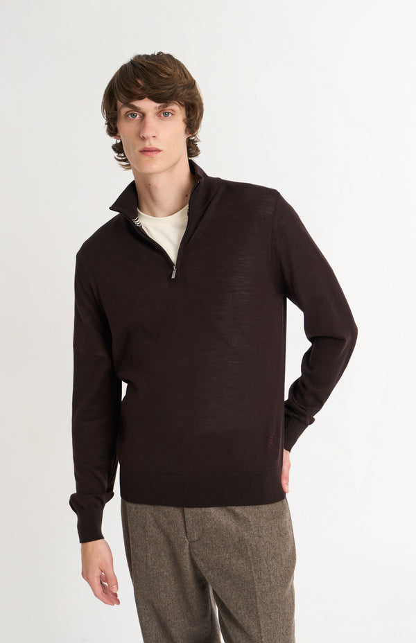 pringle of scotland Men's Qtr Zip Extra Fine Merino Wool Jumper In Dark Brown