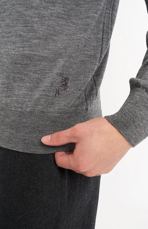 Pringle Of Scotland Men's Qtr Zip Extra Fine Merino Wool Jumper In Grey Melange