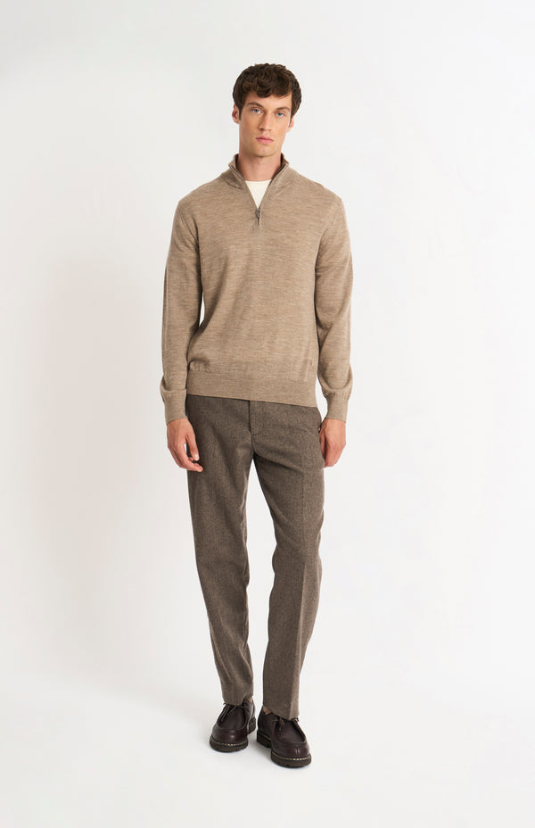 Pringle Of Scotland Men's Qtr Zip Extra Fine Merino Wool Jumper In Mushroom Melange