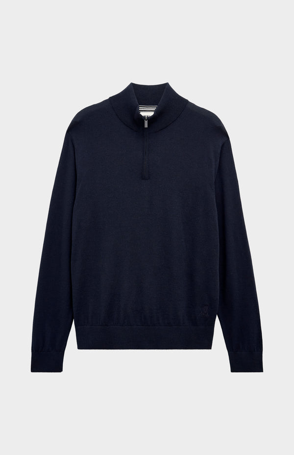 Pringle Of Scotland Men's Qtr Zip Extra Fine Merino Wool Jumper In Navy Blue