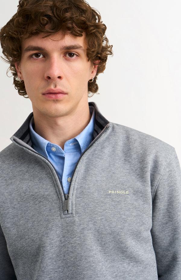 Pringle Of Scotland Men's Qtr Zip Track Jumper In Grey Melange