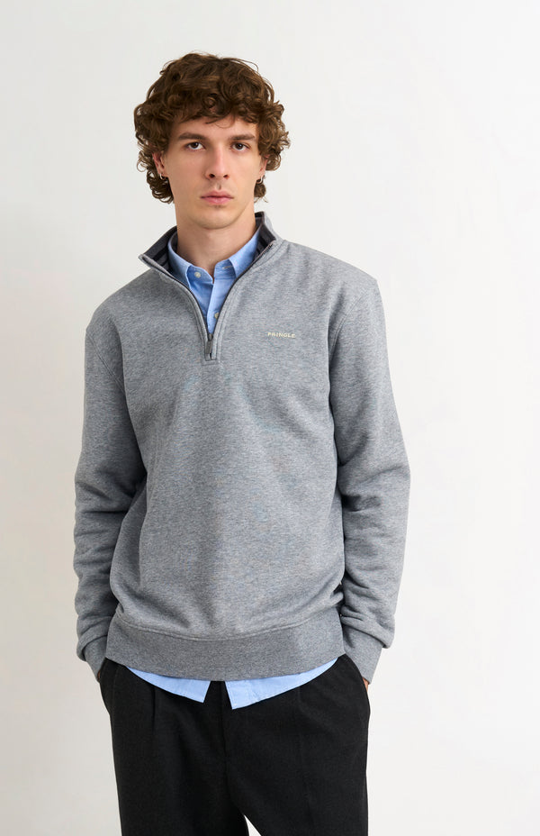 pringle of scotland Men's Qtr Zip Track Jumper In Grey Melange