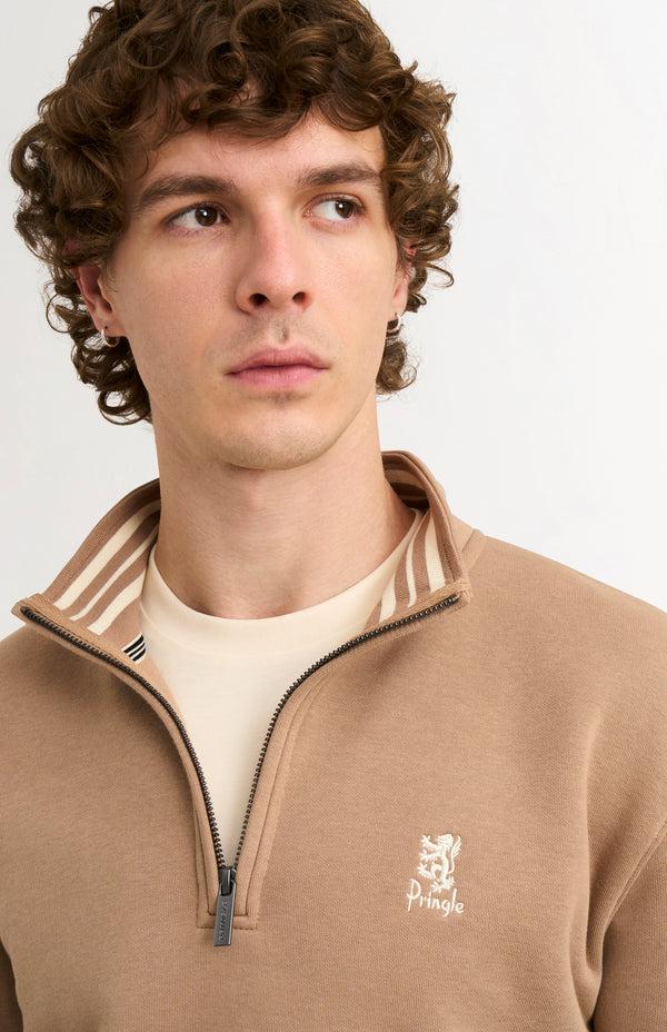 Pringle Of Scotland Men's Qtr Zip Track Jumper In Mushroom