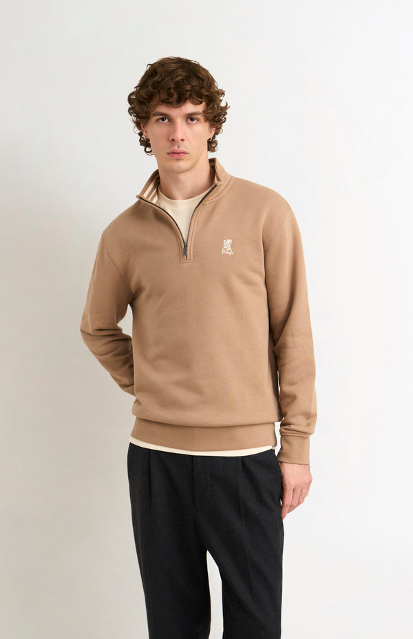 pringle of scotland Men's Qtr Zip Track Jumper In Mushroom