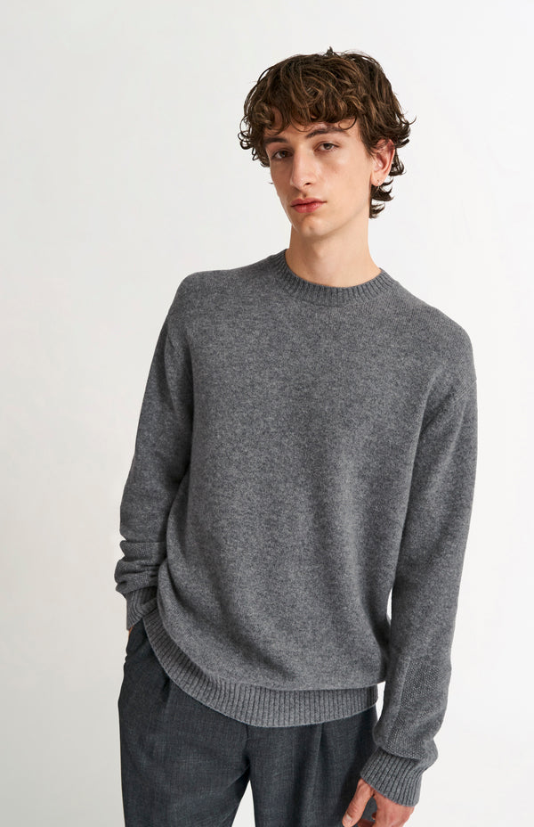 pringle of scotland Men's Round Neck Cashmere Jumper In Grey Melange