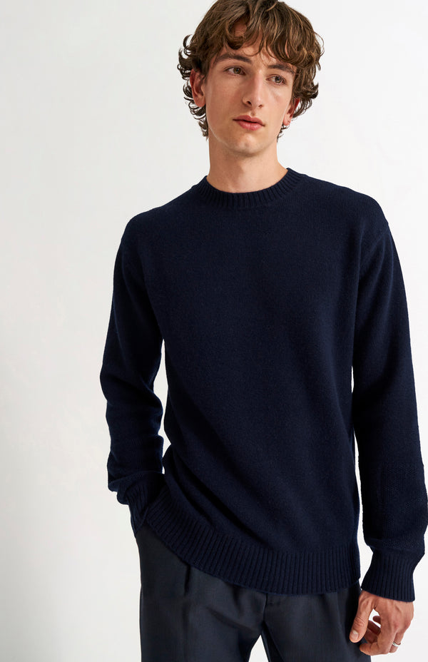 pringle of scotland Men's Round Neck Cashmere Jumper In Navy Melange