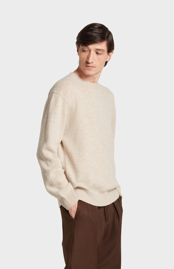 pringle of scotland Men's Round Neck Cashmere Jumper In Oatmeal