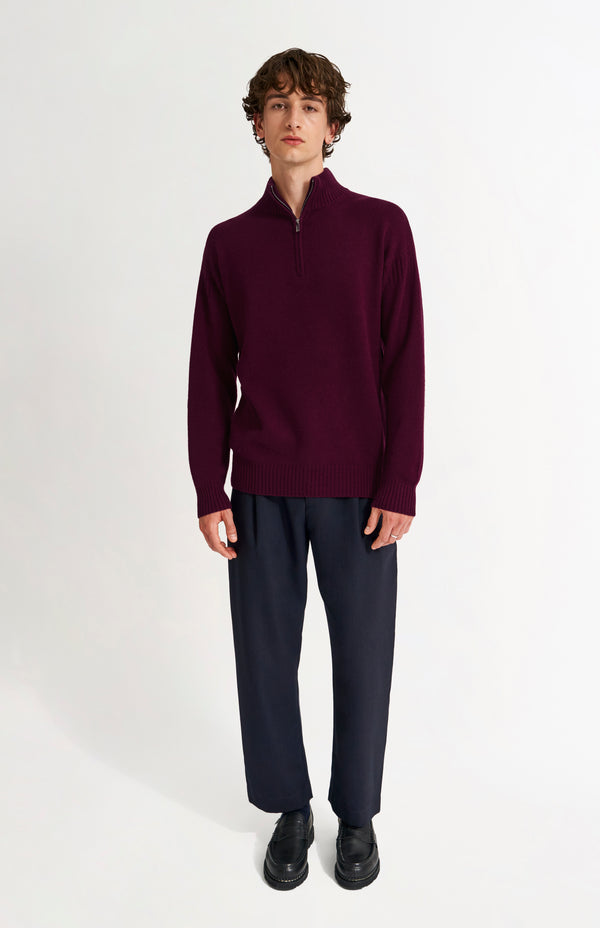 Pringle Of Scotland Men's Zip Neck Cashmere Jumper In Burgundy