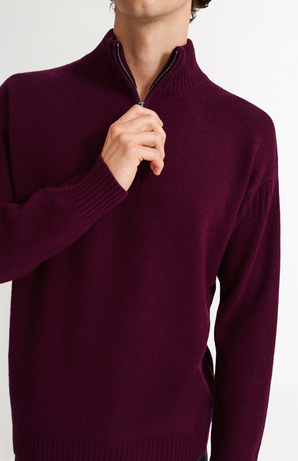 Pringle Of Scotland Men's Zip Neck Cashmere Jumper In Burgundy