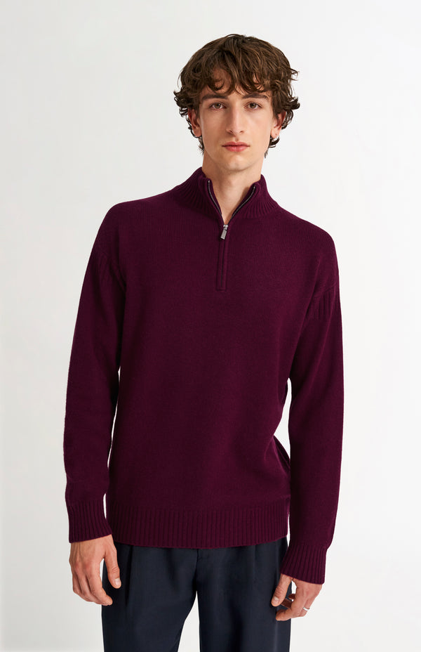 pringle of scotland Men's Zip Neck Cashmere Jumper In Burgundy