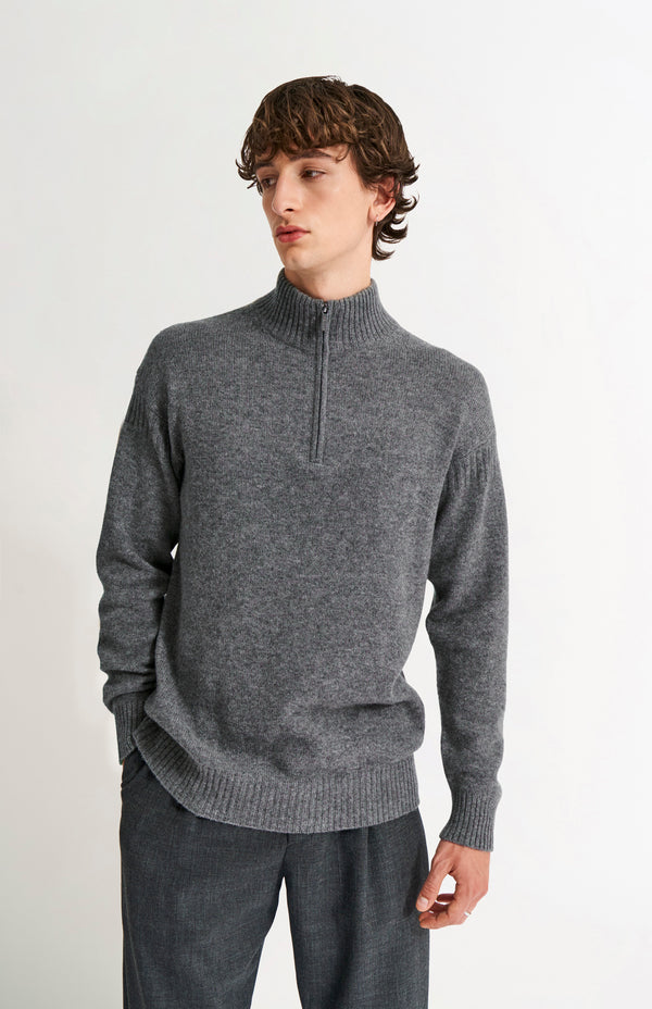 pringle of scotland Men's Zip Neck Cashmere Jumper In Grey Melange