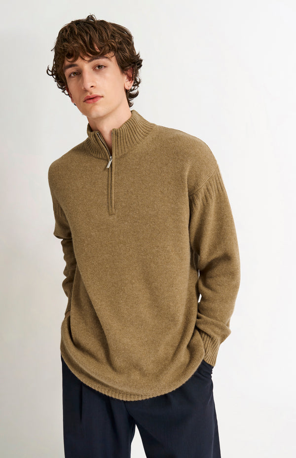 pringle of scotland Men's Zip Neck Cashmere Jumper In Natural