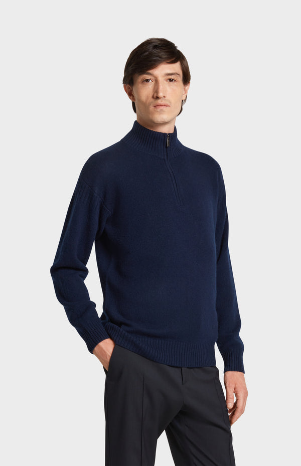 Pringle Of Scotland Men's Zip Neck Cashmere Jumper In Navy Melange